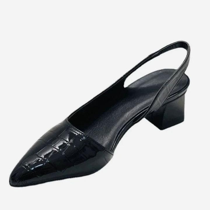 Damen Spitzzehn-Slingback-Pumps mit Blockabsatz Kroko-Prägung