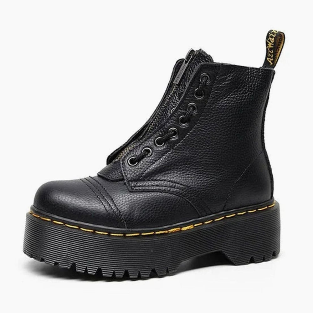 Damen Stiefeletten mit dicker Sohle Reißverschluss Knöchelhohe Plateau-Boots - Schwarz