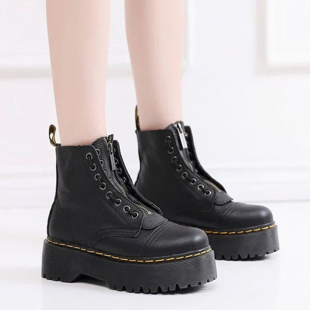 Damen Stiefeletten mit dicker Sohle Reißverschluss Knöchelhohe Plateau-Boots