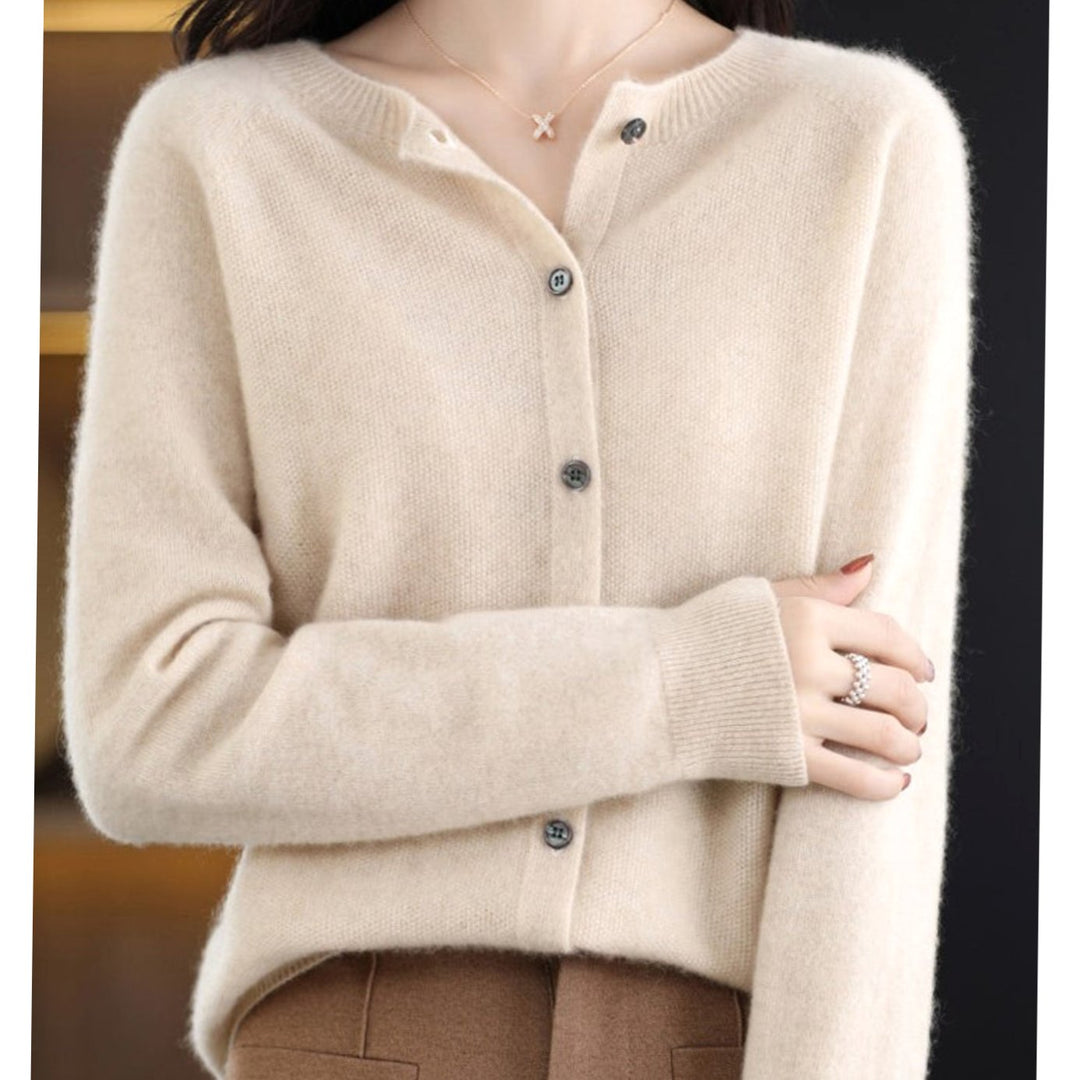 Damen Strickjacke mit klassischer Knopfleiste V-Ausschnitt Langarm - Khaki