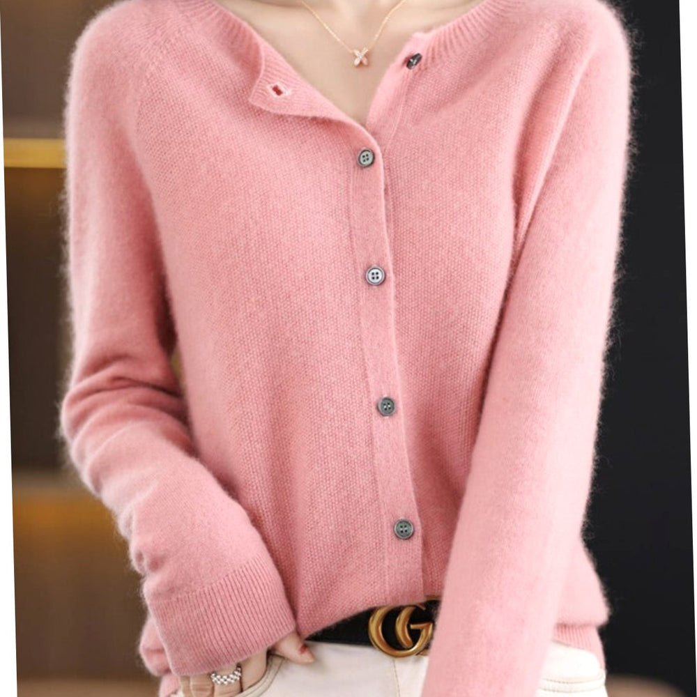 Damen Strickjacke mit klassischer Knopfleiste V-Ausschnitt Langarm - Hellrosa