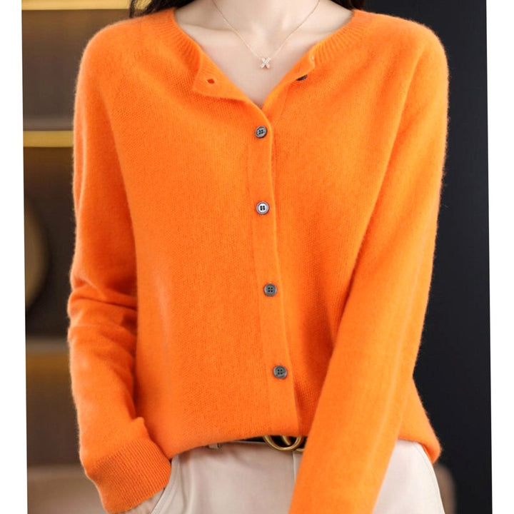 Damen Strickjacke mit klassischer Knopfleiste V-Ausschnitt Langarm - Orange