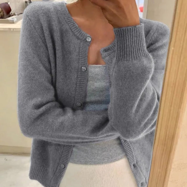 Damen Strickjacke mit langem Ärmel Rundhalsausschnitt Knopfleiste - Grau
