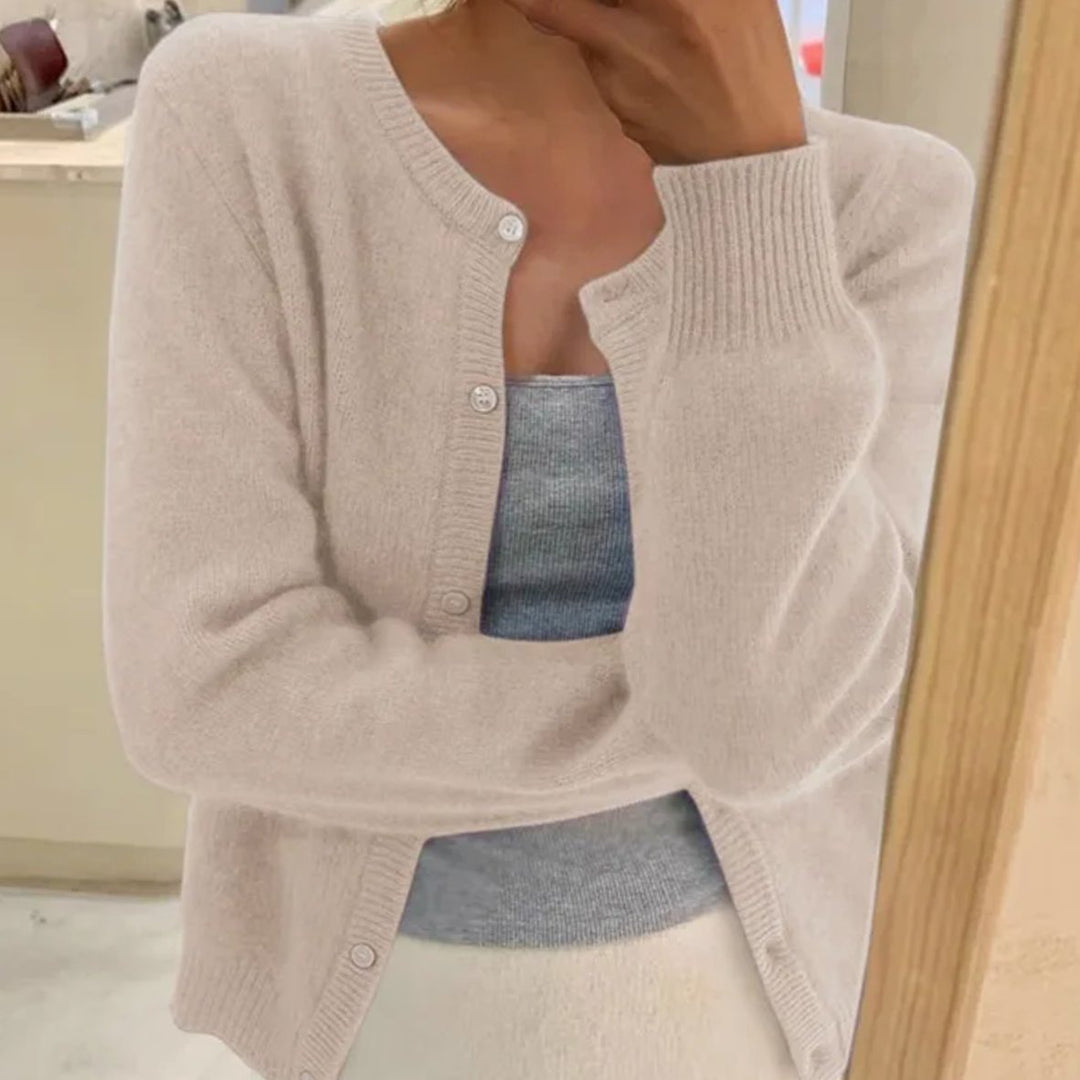 Damen Strickjacke mit langem Ärmel Rundhalsausschnitt Knopfleiste - Aprikose