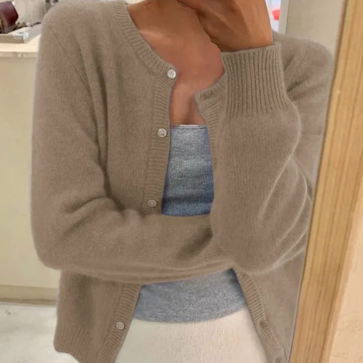 Damen Strickjacke mit langem Ärmel Rundhalsausschnitt Knopfleiste - Khaki