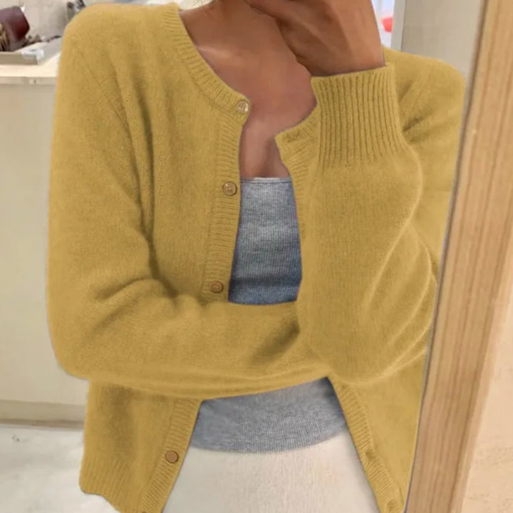 Damen Strickjacke mit langem Ärmel Rundhalsausschnitt Knopfleiste - Gelb