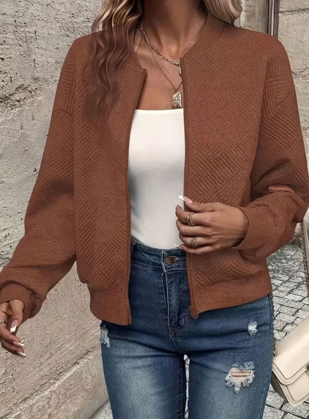 Damen Strickjacke mit Reißverschluss und Struktur