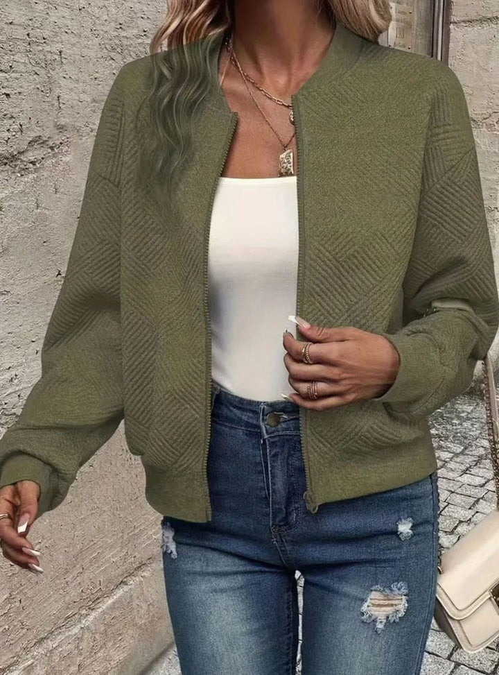 Damen Strickjacke mit Reißverschluss und Struktur - Armeegrün