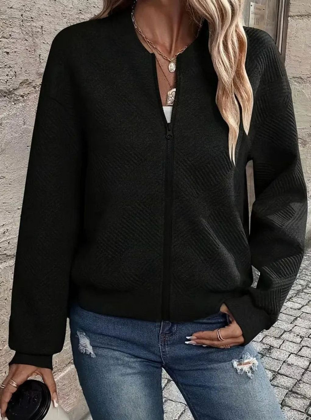 Damen Strickjacke mit Reißverschluss und Struktur
