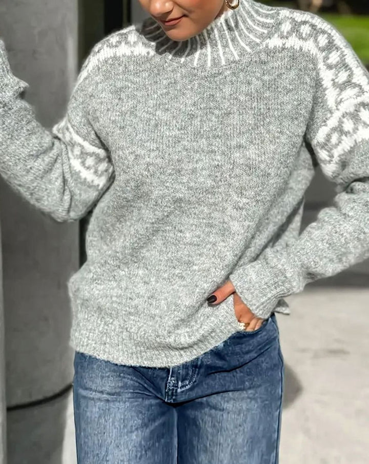 Damen Strickpullover Kalte Jahreszeit Stehkragen Norweger-Muster