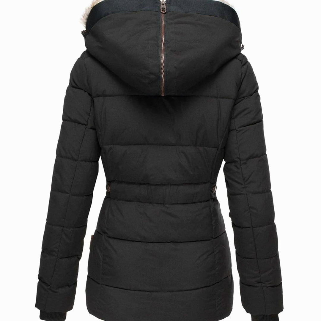 Damen Taillierte Steppjacke mit Kapuze Kunstfellkragen