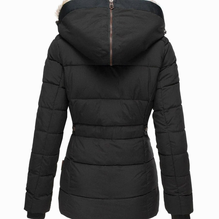Damen Taillierte Steppjacke mit Kapuze Kunstfellkragen