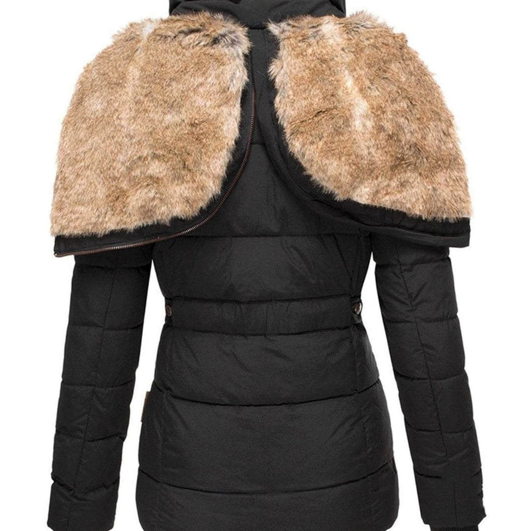 Damen Taillierte Steppjacke mit Kapuze Kunstfellkragen
