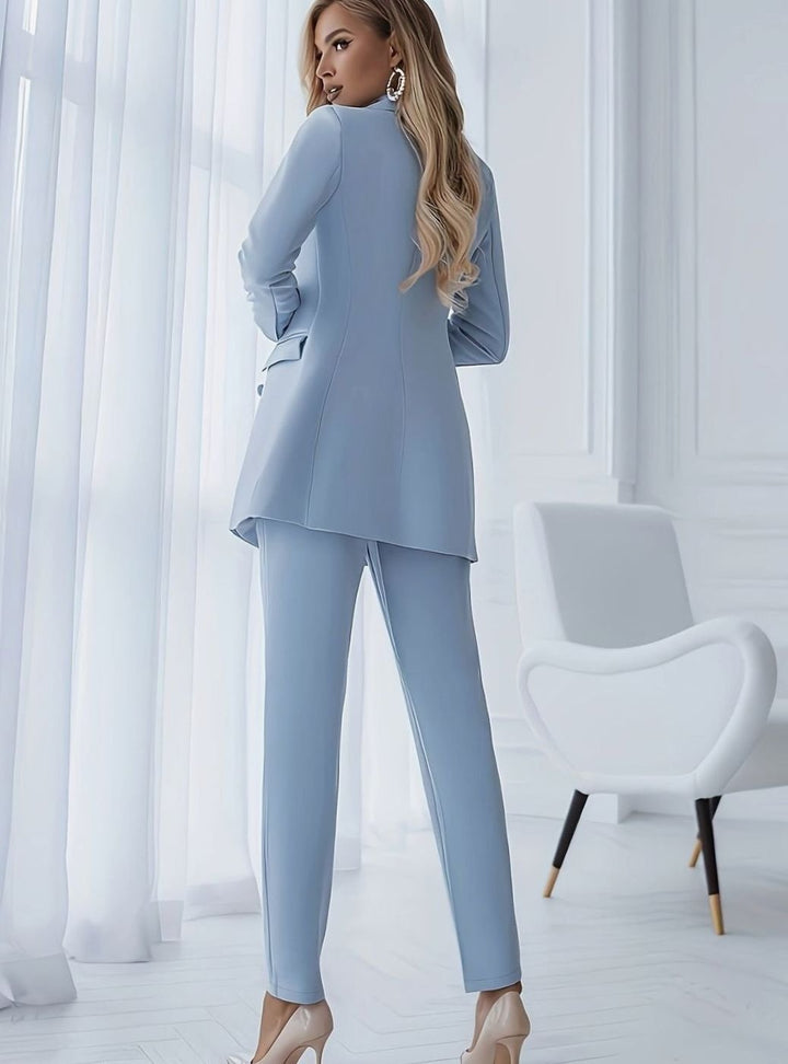 Damen Taillierter Zweireihiger Blazer Anzug mit geraden Hosen