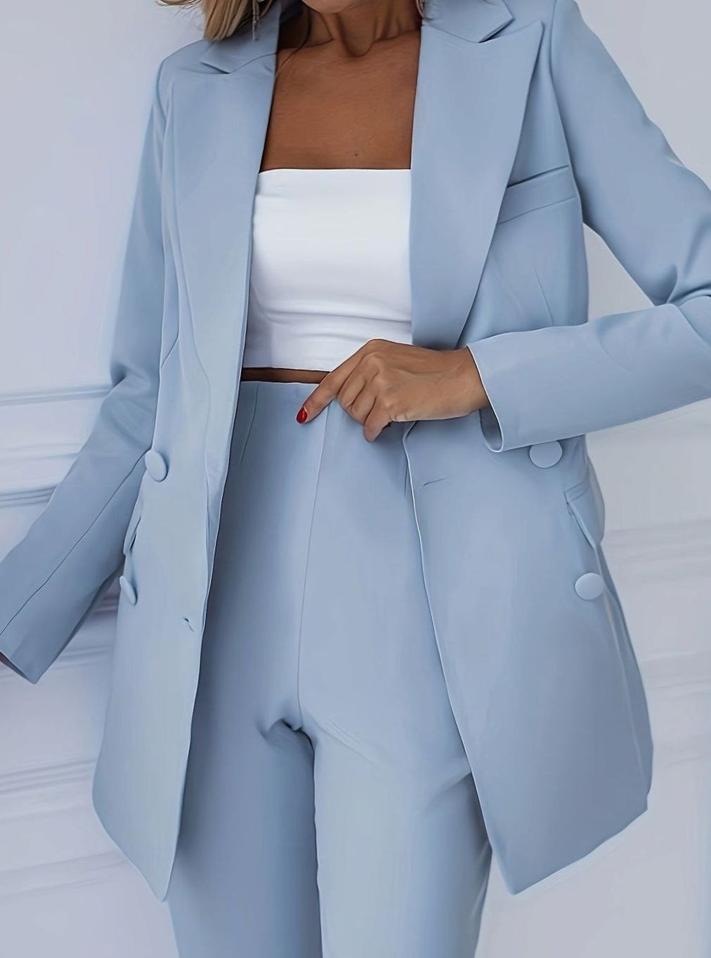 Damen Taillierter Zweireihiger Blazer Anzug mit geraden Hosen
