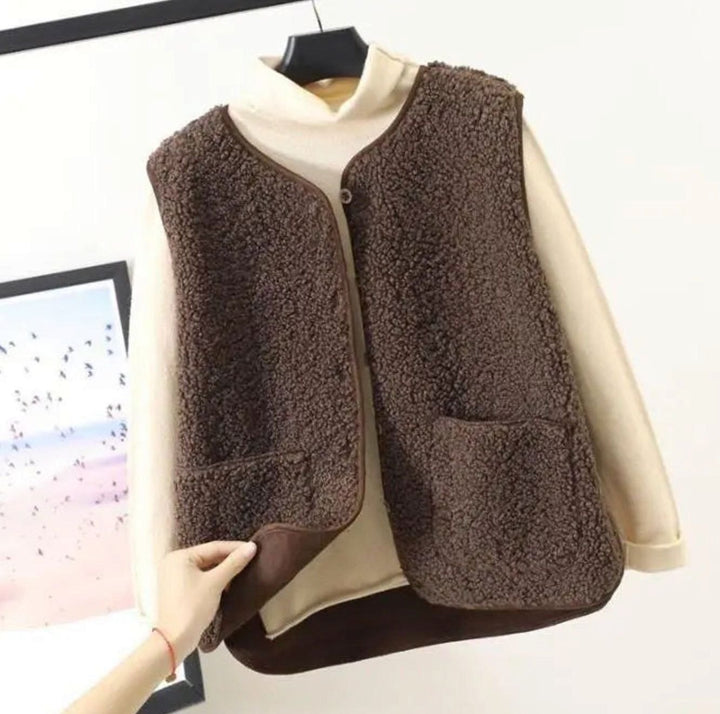 Damen Teddyfleece Ärmellose Weste Warm Gefüttert - Dunkelkhaki