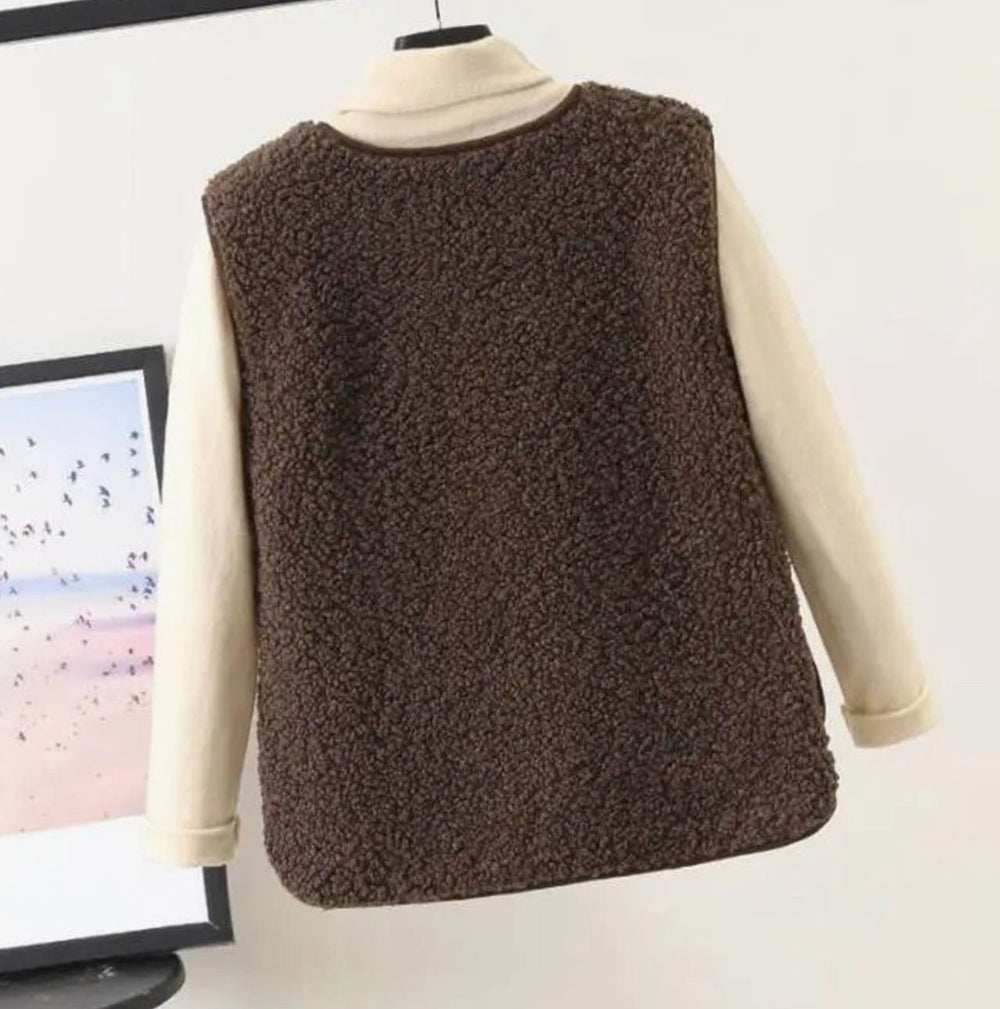 Damen Teddyfleece Ärmellose Weste Warm Gefüttert
