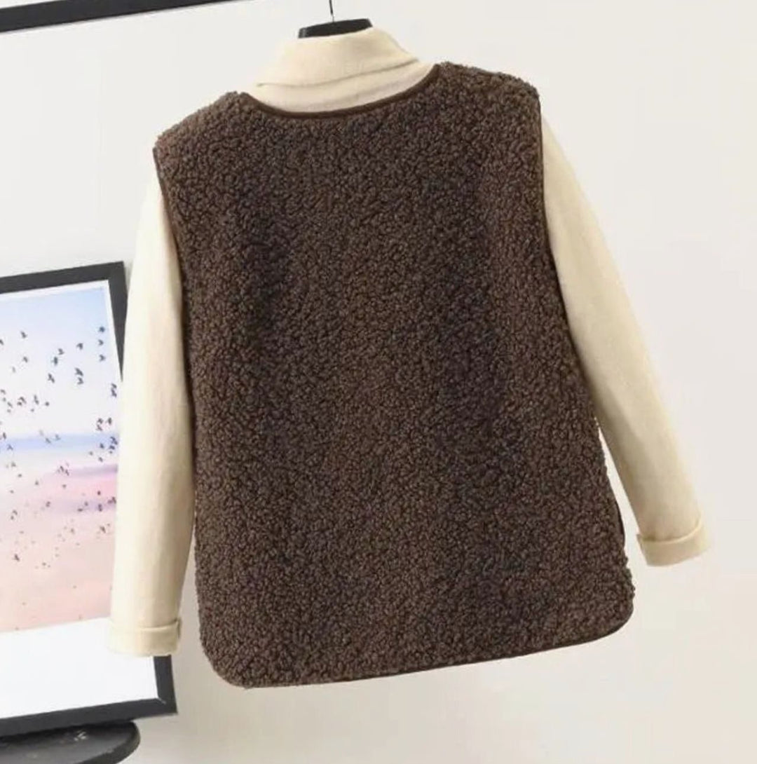 Damen Teddyfleece Ärmellose Weste Warm Gefüttert