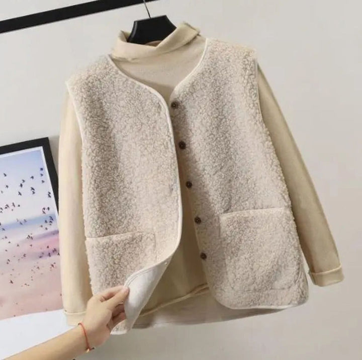 Damen Teddyfleece Ärmellose Weste Warm Gefüttert - Beige