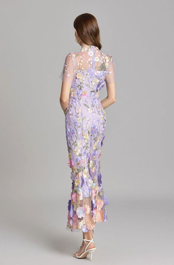 Damen Transparentes Maxikleid mit Blumenstickerei Figurbetontes Abendkleid