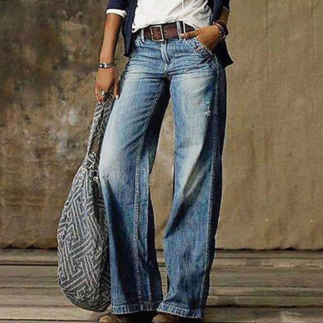 Damen Vintage Denim Jeans mit weiten Beinen Weitbeinige Retro-Hose - Hellblau