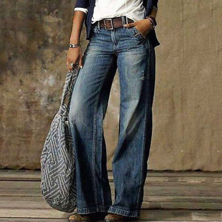 Damen Vintage Denim Jeans mit weiten Beinen Weitbeinige Retro-Hose - Blau