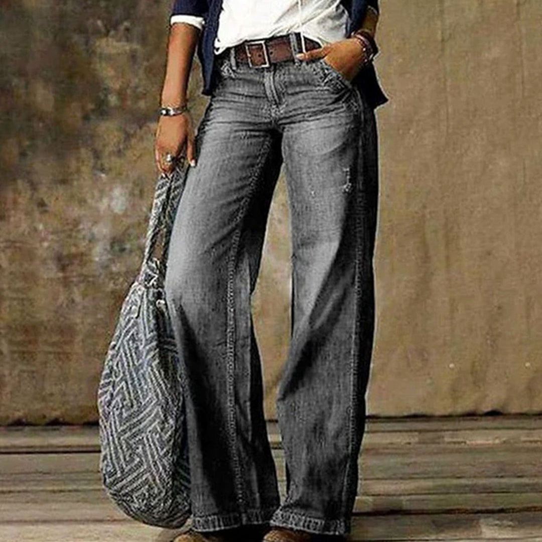 Damen Vintage Denim Jeans mit weiten Beinen Weitbeinige Retro-Hose - Hellgrau