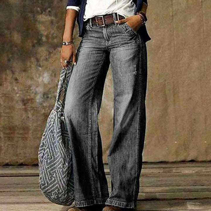 Damen Vintage Denim Jeans mit weiten Beinen Weitbeinige Retro-Hose - Hellgrau