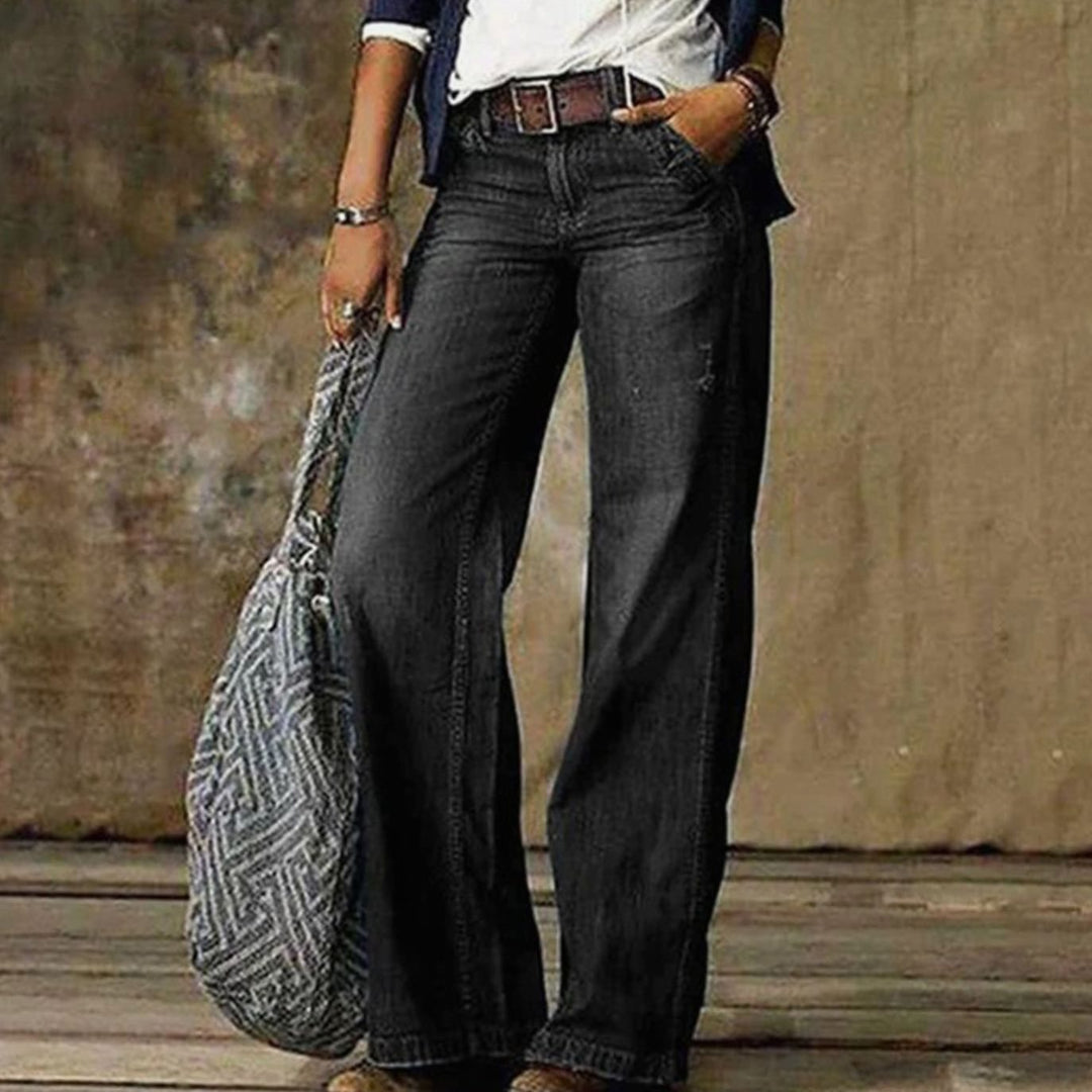 Damen Vintage Denim Jeans mit weiten Beinen Weitbeinige Retro-Hose - Grau