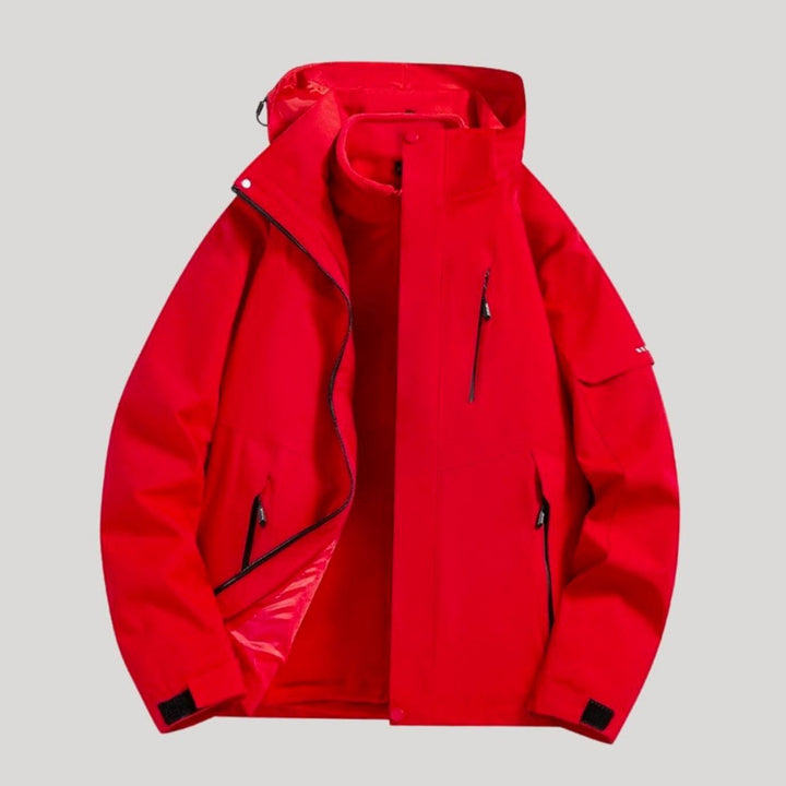 Damen Wasserdichte Kapuzen Windbreaker Jacke Outdoor Leicht - Rot