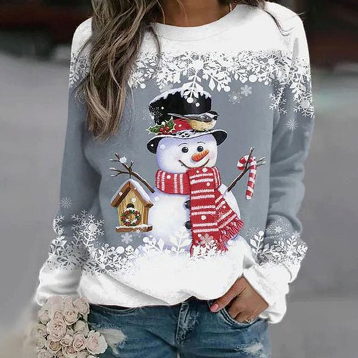 Damen Weihnachts-Sweatshirt mit Schneemann-Motiv Rundhals Lockere Passform - Grau