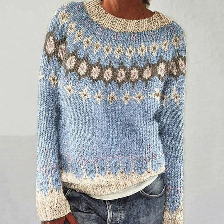 Damen Weihnachtspullover mit Rentiermotiv Lockerer Strickpullover - Hellblau