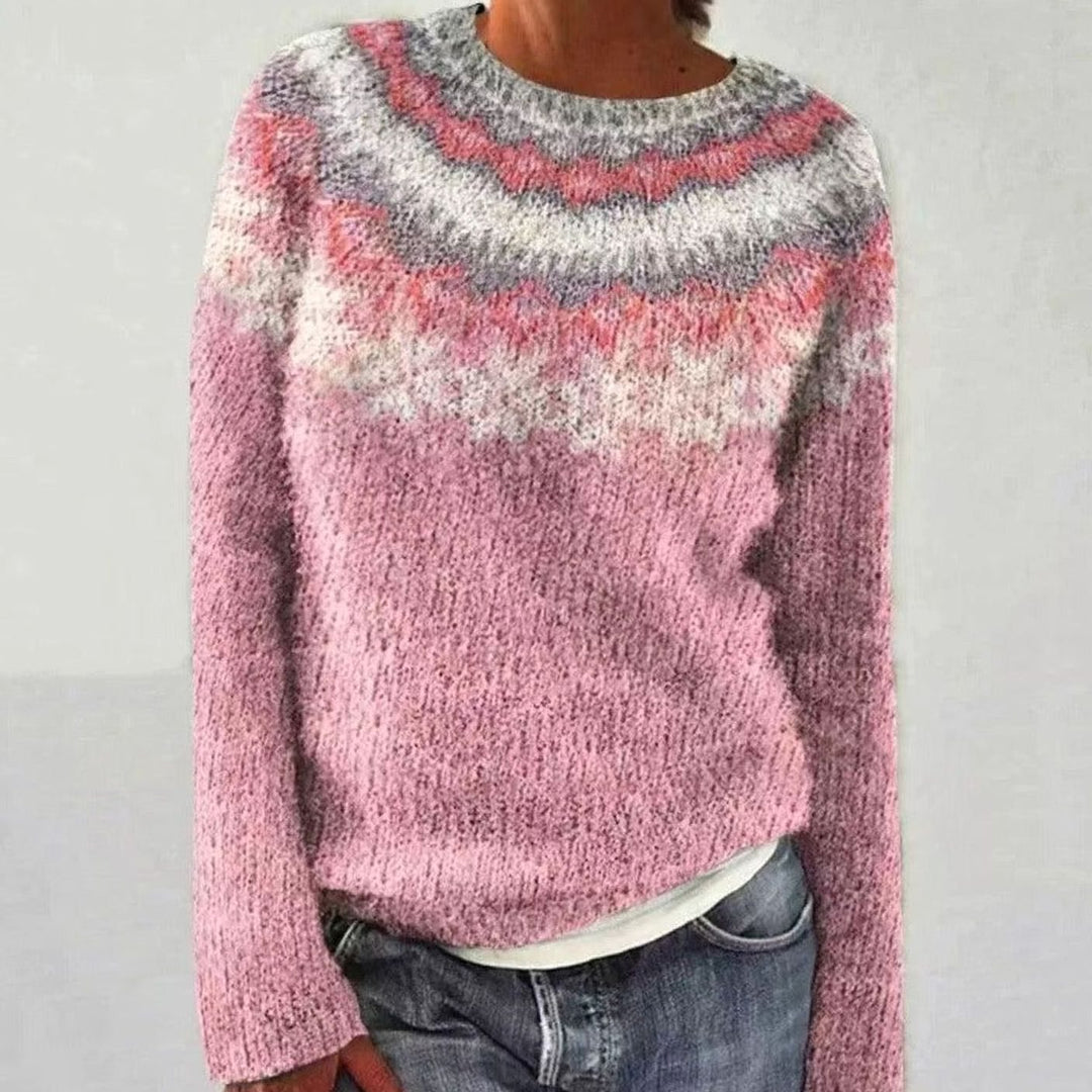 Damen Weihnachtspullover mit Rentiermotiv Lockerer Strickpullover - Rosa