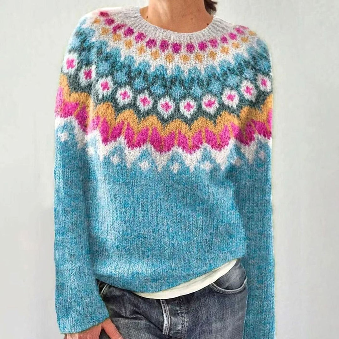 Damen Weihnachtspullover mit Rentiermotiv Lockerer Strickpullover - Türkisblau