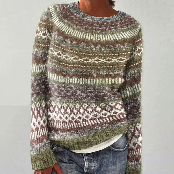 Damen Weihnachtspullover mit Rentiermotiv Lockerer Strickpullover - Olivgrün