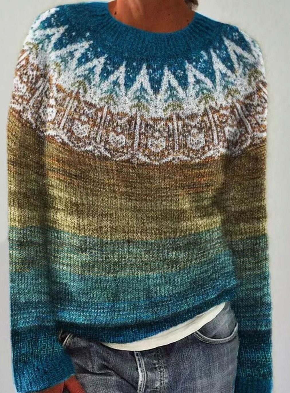Damen Weihnachtspullover mit Rentiermotiv Lockerer Strickpullover - Grün