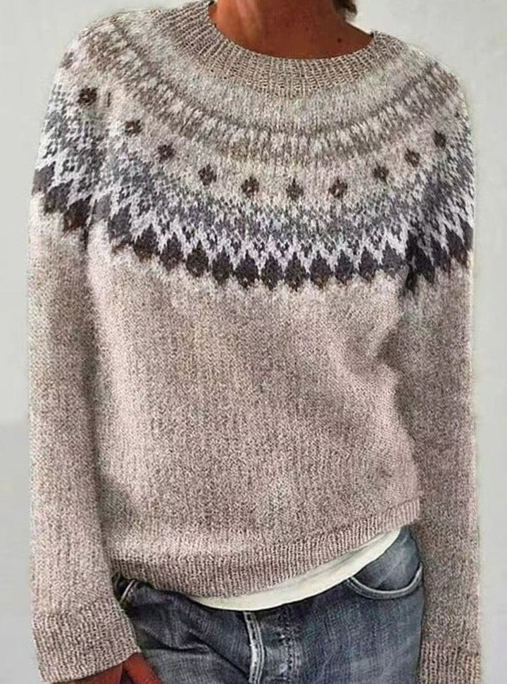 Damen Weihnachtspullover mit Rentiermotiv Lockerer Strickpullover - Dunkelbraun