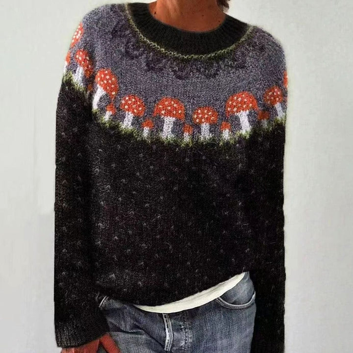 Damen Weihnachtspullover mit Rentiermotiv Lockerer Strickpullover - Schwarz