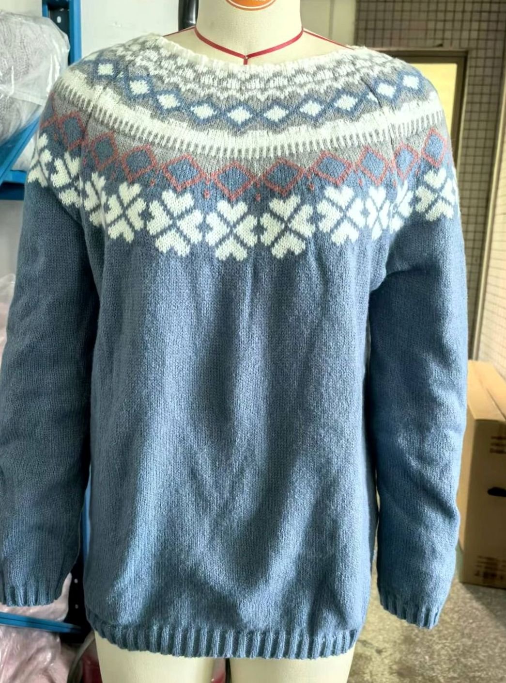 Damen Weihnachtspullover mit Rentiermotiv Lockerer Strickpullover - Blau