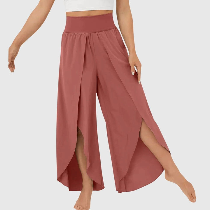 Damen Weitbein-Boho-Hose mit Schlitzdesign Hochbund fließend - Rot