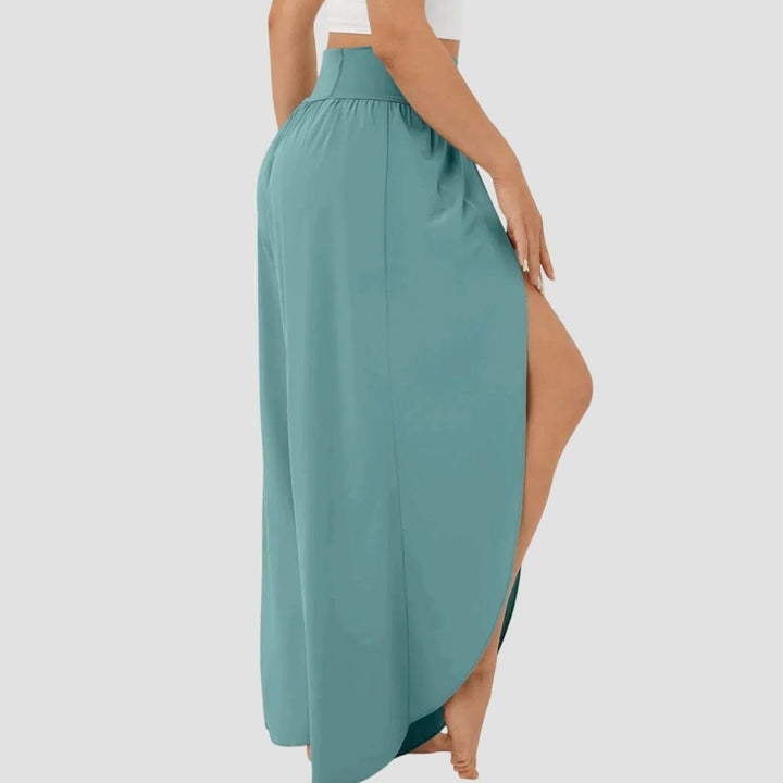 Damen Weitbein-Boho-Hose mit Schlitzdesign Hochbund fließend