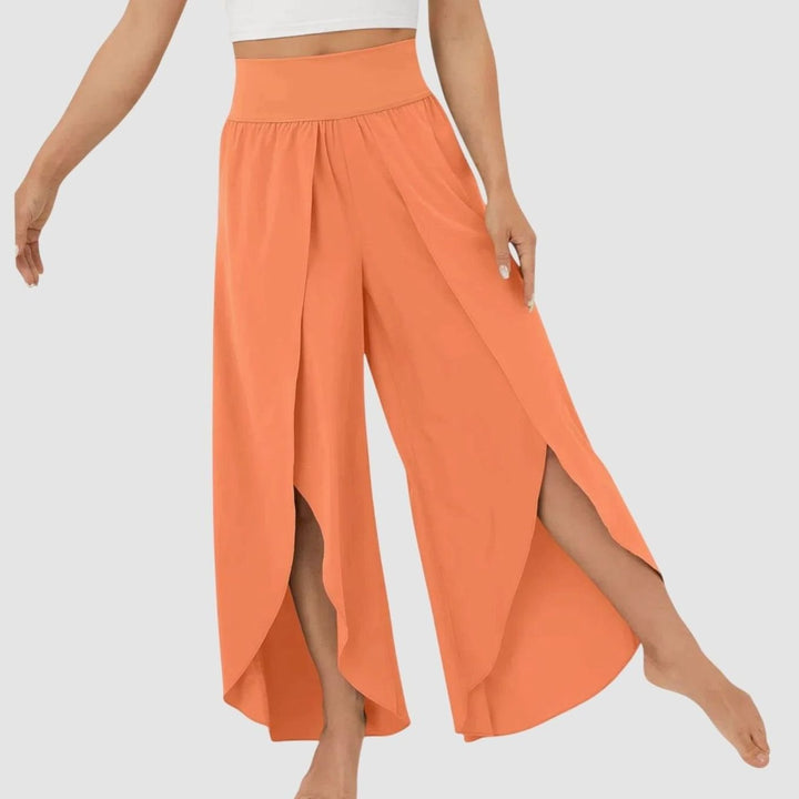 Damen Weitbein-Boho-Hose mit Schlitzdesign Hochbund fließend - Orange