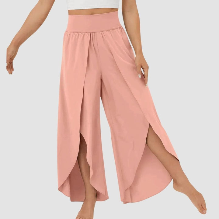 Damen Weitbein-Boho-Hose mit Schlitzdesign Hochbund fließend - Pink