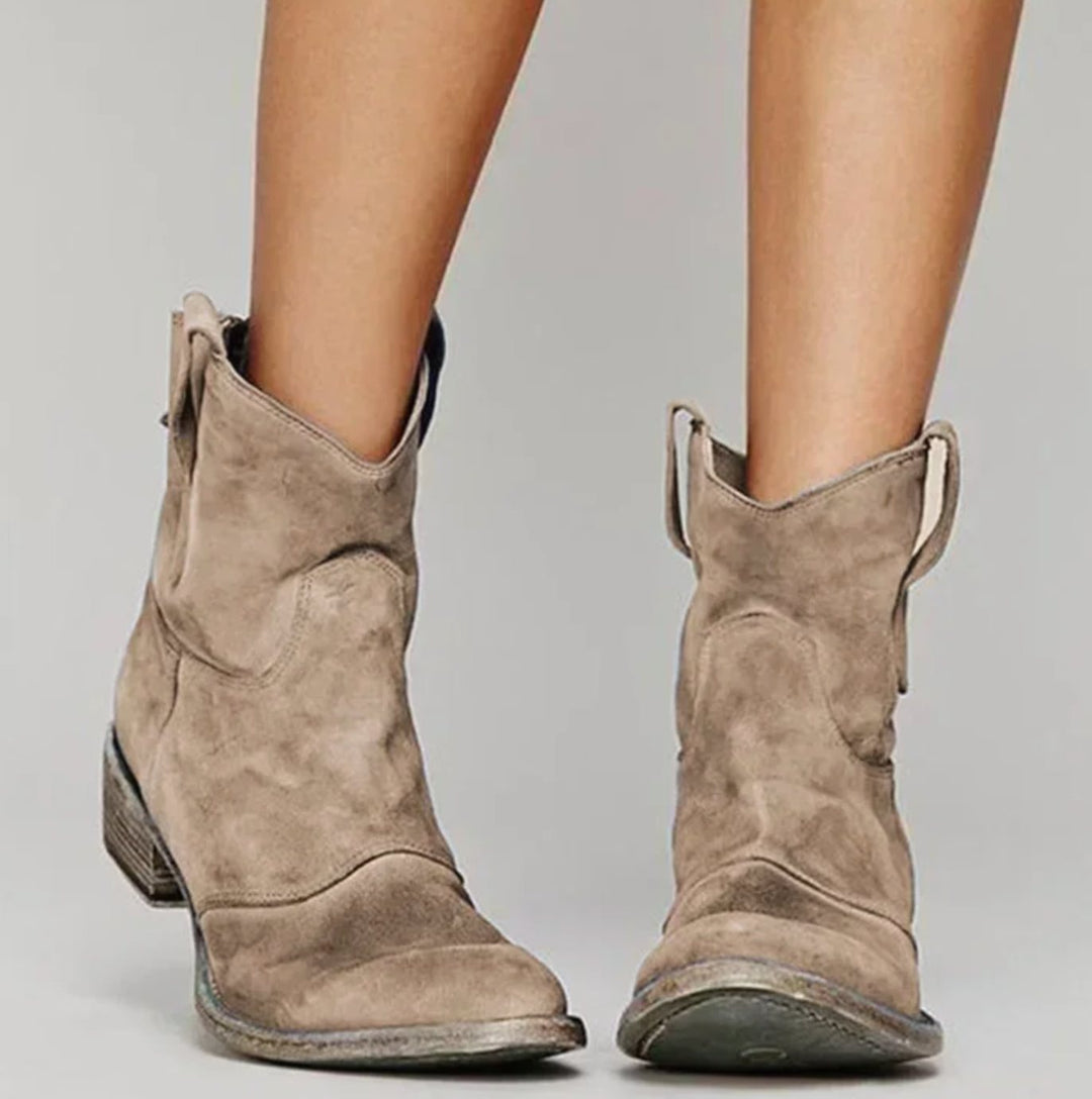 Damen Wildleder Westernstiefelette mit rundem Absatz niedrigem Blockabsatz