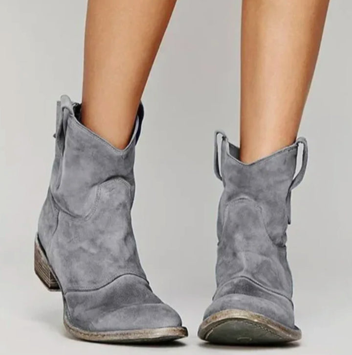 Damen Wildleder Westernstiefelette mit rundem Absatz niedrigem Blockabsatz - Grau
