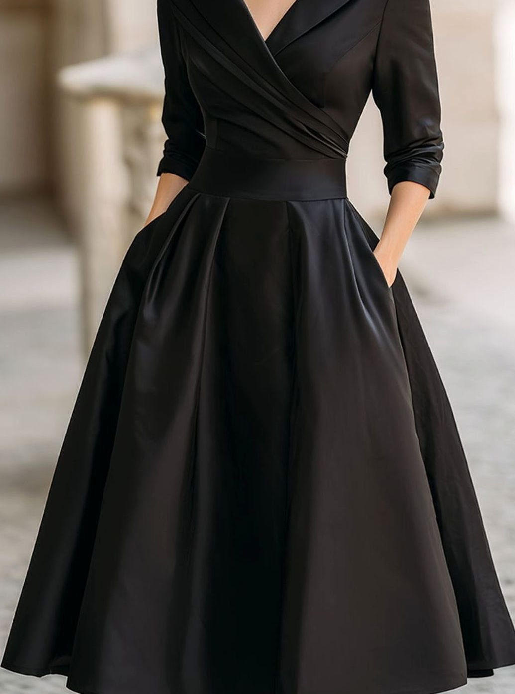 Damen Winter-Klassisches Wickel-Midikleid eleganter A-Linien-Schnitt