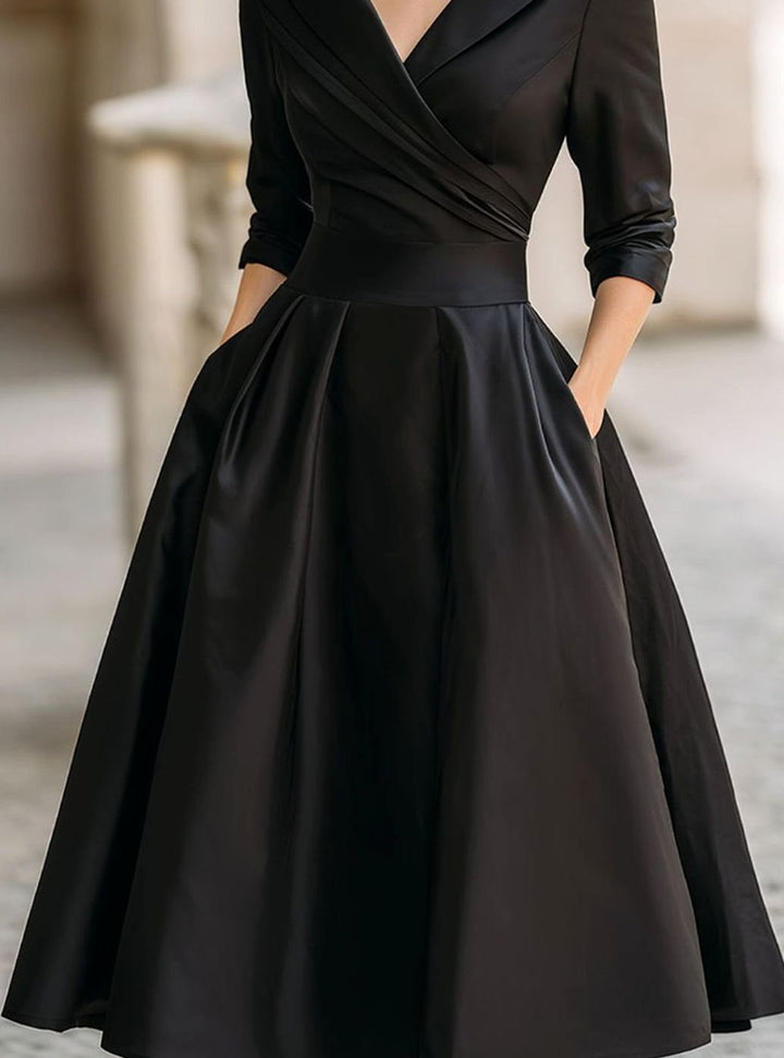 Damen Winter-Klassisches Wickel-Midikleid eleganter A-Linien-Schnitt