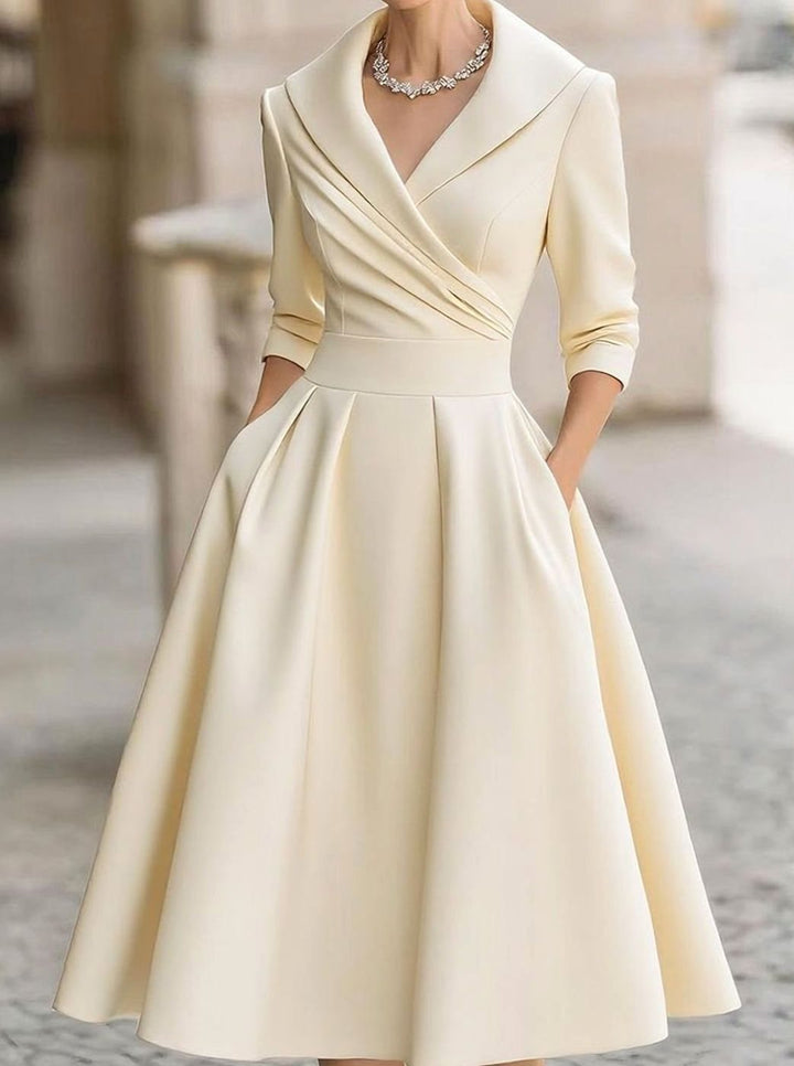 Damen Winter-Klassisches Wickel-Midikleid eleganter A-Linien-Schnitt - Beige