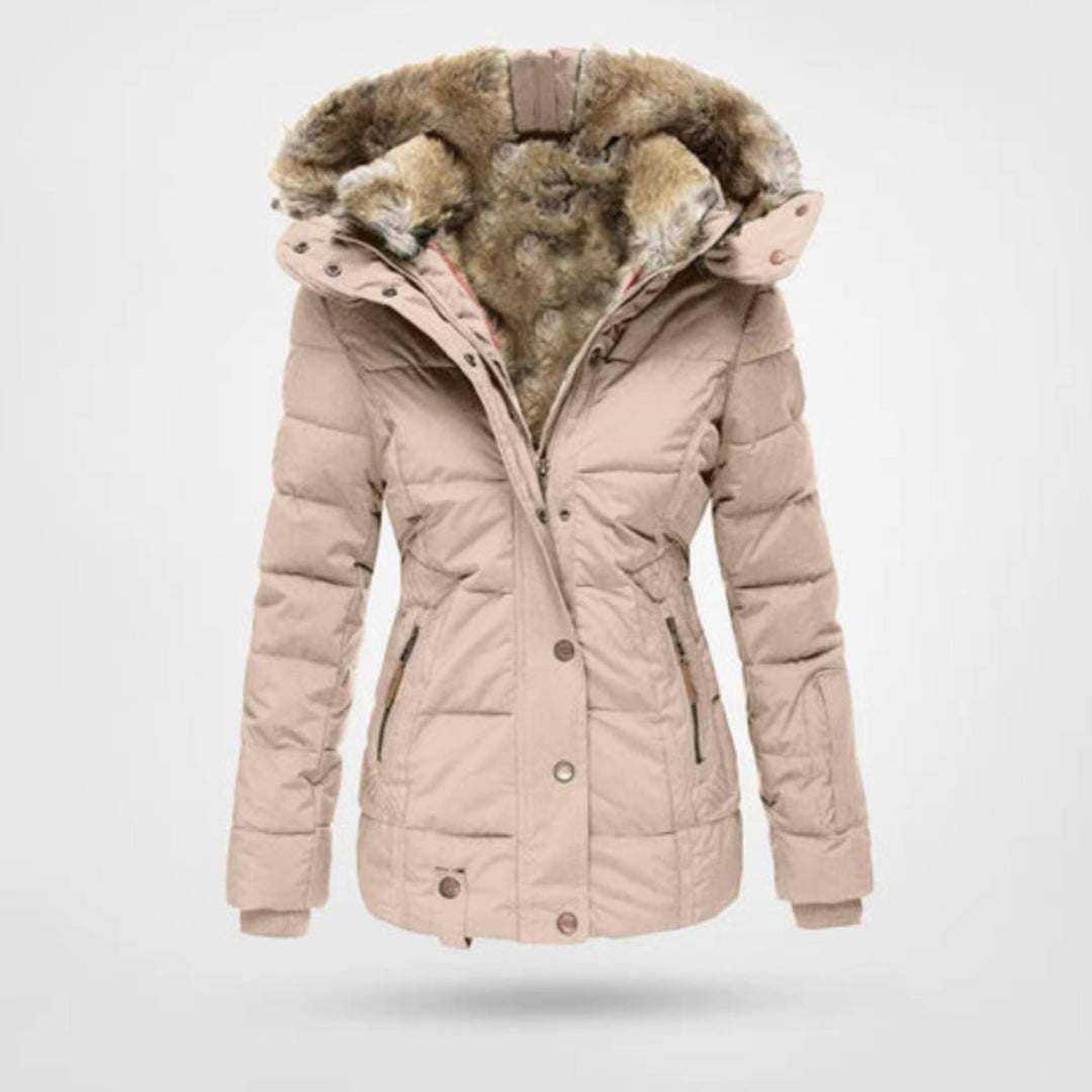Damen Winterjacke mit Fellkapuze Figurbetonter Stepp-Parka - Hellrosa