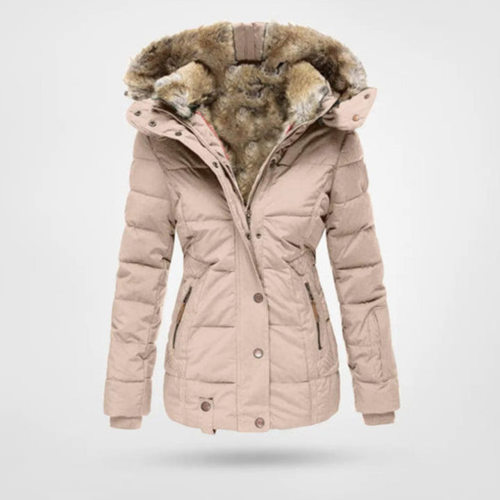 Damen Winterjacke mit Fellkapuze Figurbetonter Stepp-Parka - Hellrosa